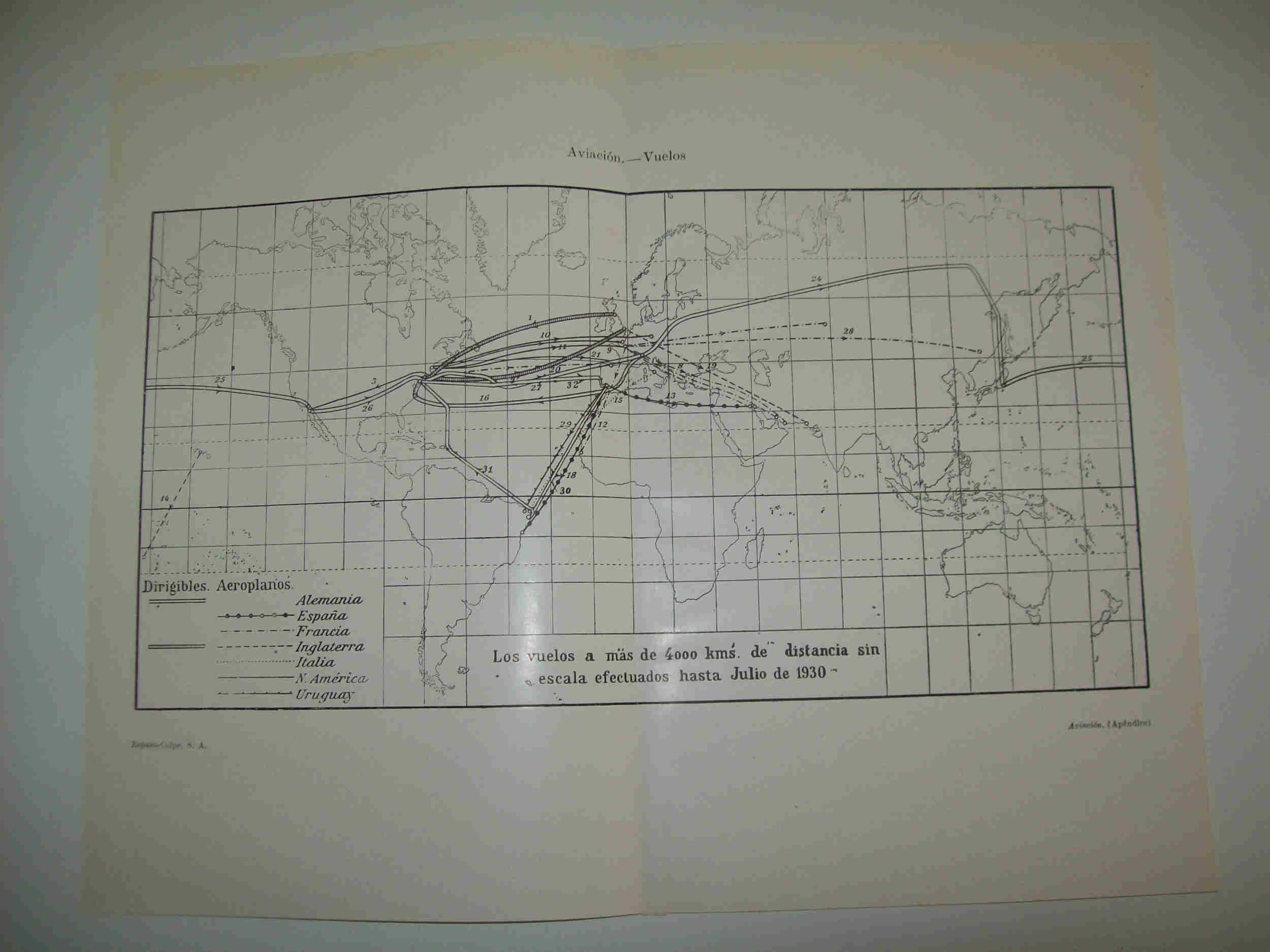 LAMINA ESPASA 19109: Vuelos sin escala hechos hasta julio de 1930