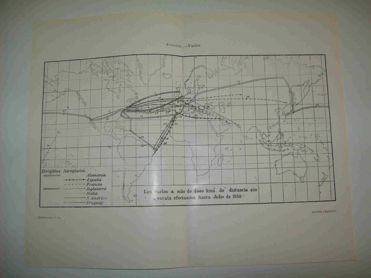 LAMINA ESPASA 19109: Vuelos sin escala hechos hasta julio de 1930
