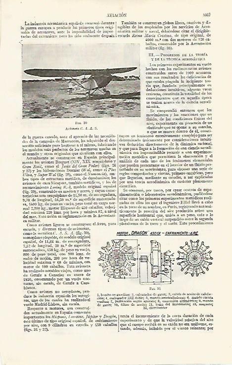 LAMINA ESPASA 19113: Avioneta C.A.A.S.