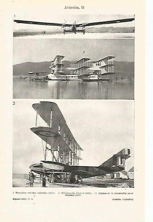 LAMINA ESPASA 19118: Monoplano hidroavion Caproai y Triplano de Inglaterra