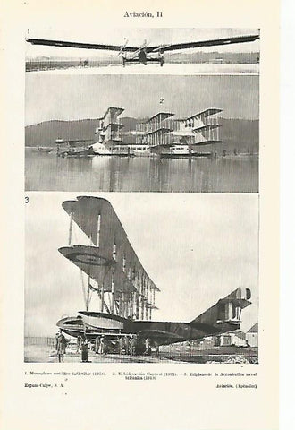 LAMINA ESPASA 19118: Monoplano hidroavion Caproai y Triplano de Inglaterra
