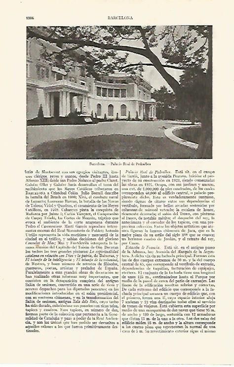 LAMINA ESPASA 19150: Palacio de Pedralbes en Barcelona