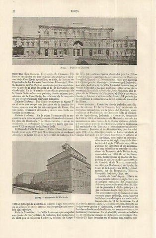 LAMINA ESPASA 19172: Palacio de Justicia y Ministerio de Hacienda en Roma