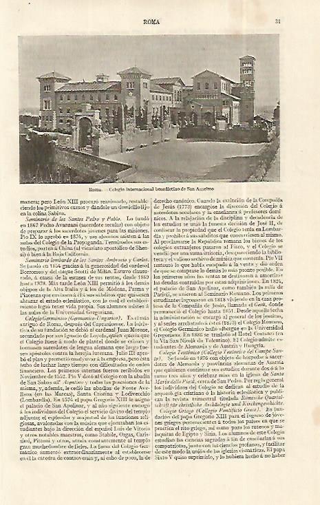 LAMINA ESPASA 19178: Colegio San Anselmo en Roma