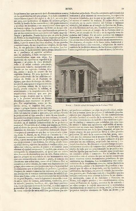 LAMINA ESPASA 19180: Templo de Fortuna Viril en Roma