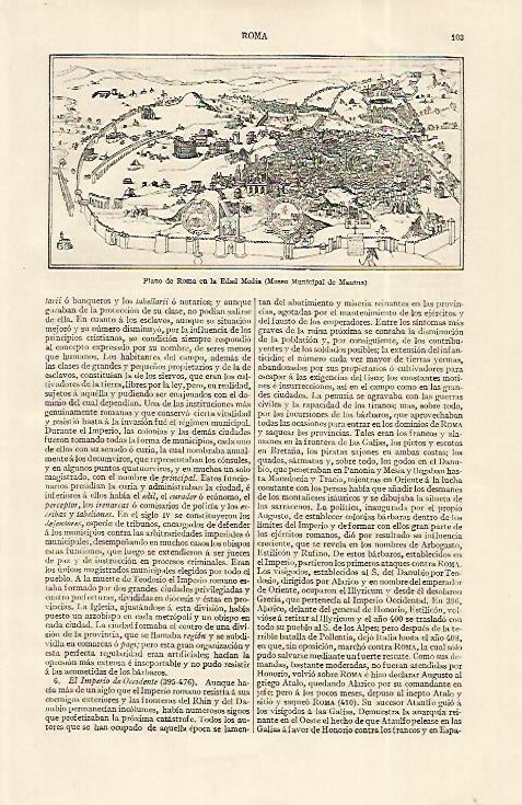 LAMINA ESPASA 19199: Plano de Roma en la Edad Media