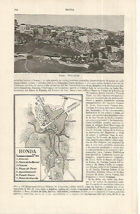 LAMINA ESPASA 19233: Vista y plano de Ronda