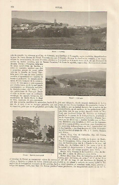 LAMINA ESPASA 19251: Vistas de Rosal Pontevedra