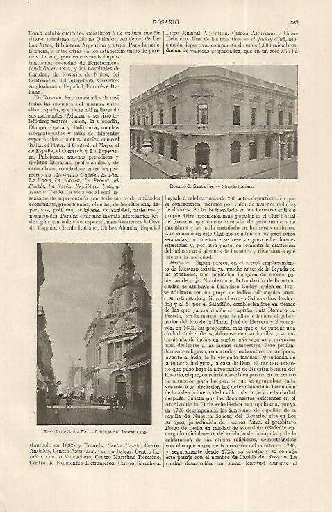 LAMINA ESPASA 19260: Circulo Italiano y Jockey Club en Rosario Argentina