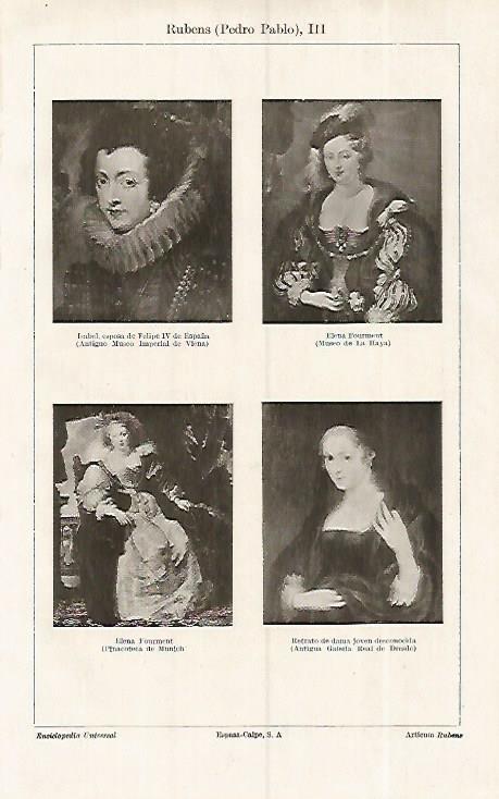 LAMINA ESPASA 19310: Isabel de España Elena Fourment y retrato de dama por Rubens