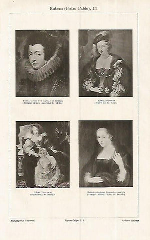 LAMINA ESPASA 19310: Isabel de España Elena Fourment y retrato de dama por Rubens