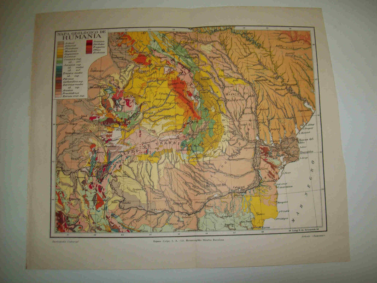 LAMINA ESPASA 19346: Mapa geologico de Rumania