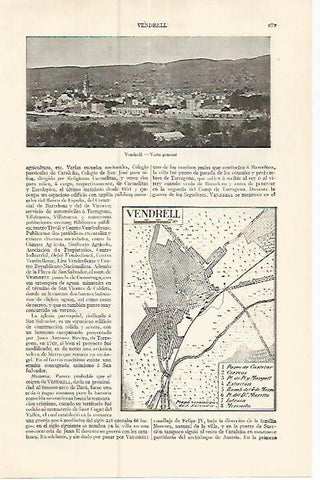 LAMINA ESPASA 17446: Vista y plano del Vendrell Tarragona