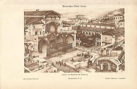 LAMINA ESPASA 4911: Interior del Monasterio de Guadalupe por L. Menendez Pidal