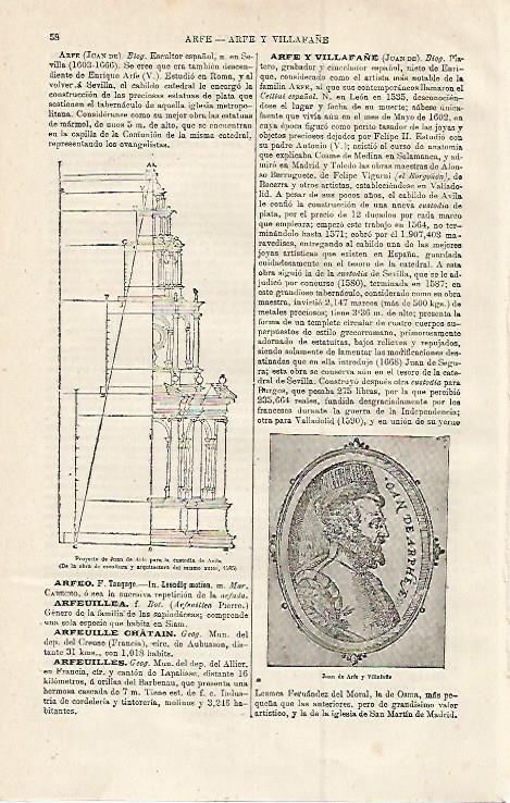 LAMINA ESPASA 12749: Retrato de Juan de Arfe y proyecto para la custodia de Avila