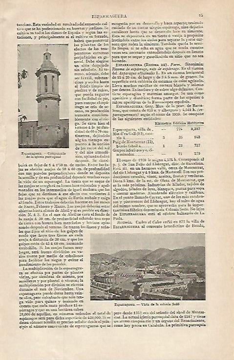 LAMINA ESPASA 16237: Vistas de Esparraguera Barcelona