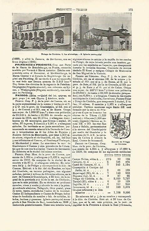 LAMINA ESPASA 16762: Escudo y vistas de Priego de Cordoba