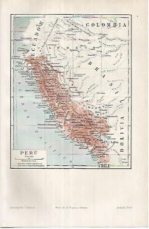LAMINA ESPASA 18064: Mapa de Peru