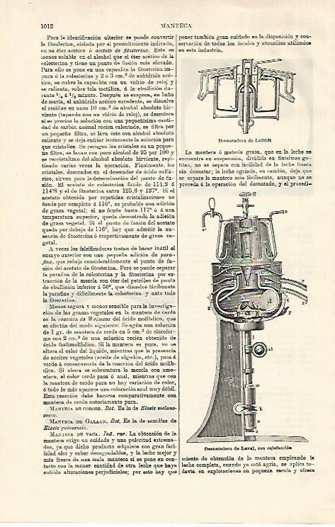 LAMINA ESPASA 18654: Desnatadora de Lefeldt y de Laval