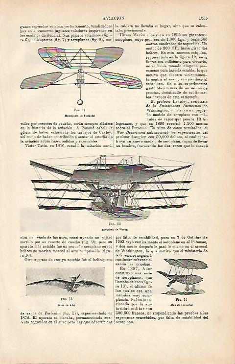 LAMINA ESPASA 7165: Helicoptero de Forllanini y Aeroplano de Maxim