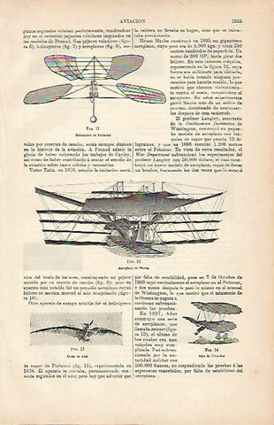 LAMINA ESPASA 7165: Helicoptero de Forllanini y Aeroplano de Maxim