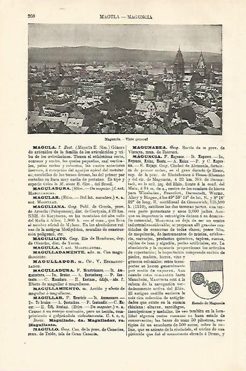 LAMINA ESPASA Alemania 18519: Vista y escudo de Maguncia Alemania
