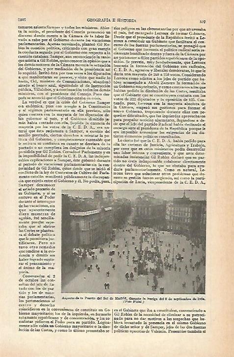 LAMINA ESPASA 829: Puerta de Sol de Madrid durante la huelga del 8 de septiembre de 1934