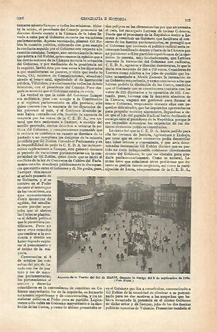 LAMINA ESPASA 829: Puerta de Sol de Madrid durante la huelga del 8 de septiembre de 1934