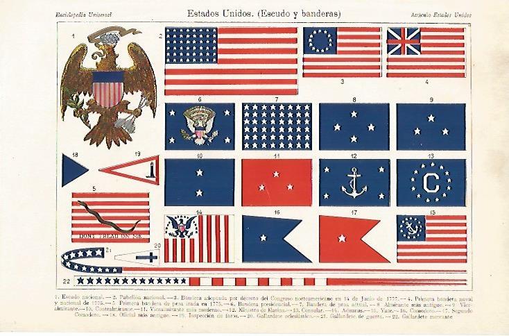 LAMINA ESPASA 7871: Escudo y banderas de Estados Unidos