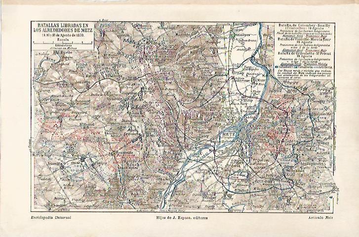 LAMINA ESPASA 17906: Mapa de las batallas libradas en Metz