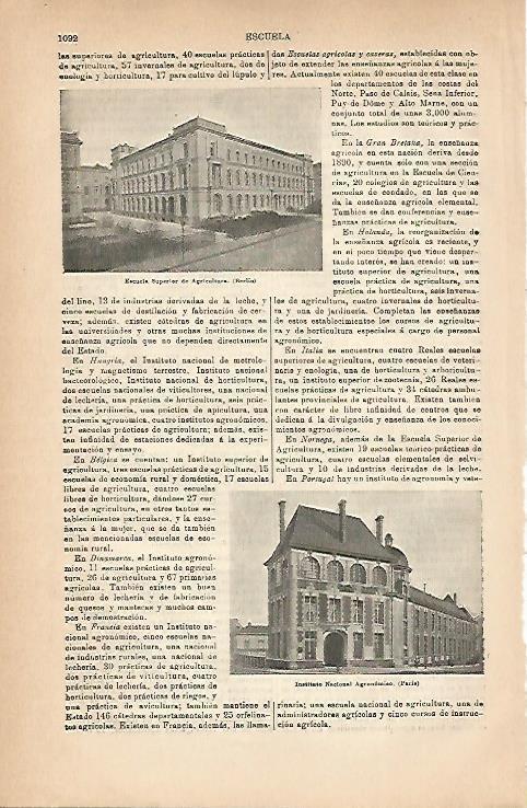 LAMINA ESPASA 18946: Escuela Superior de Agricultura en  Berlin