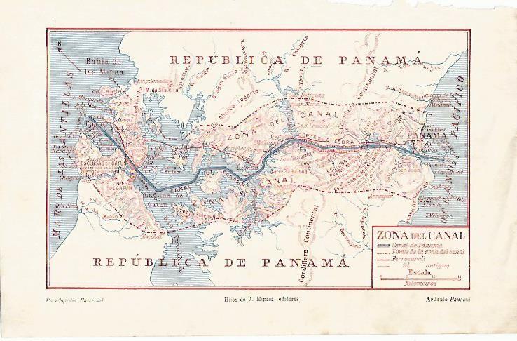 LAMINA ESPASA 1460: Mapa del Canal de Panama