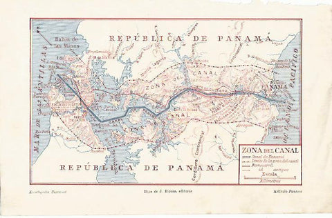 LAMINA ESPASA 1460: Mapa del Canal de Panama