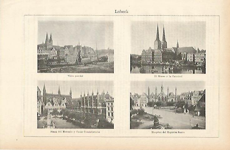 LAMINA ESPASA 1842: Vistas de Lubeck Alemania