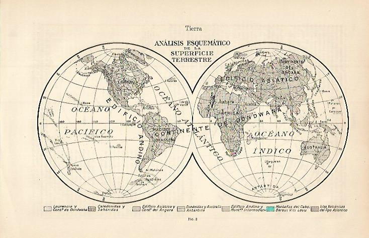 LAMINA ESPASA 8429: Mapa de analisis esquematico de la superficie terrestre