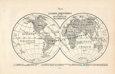 LAMINA ESPASA 8429: Mapa de analisis esquematico de la superficie terrestre