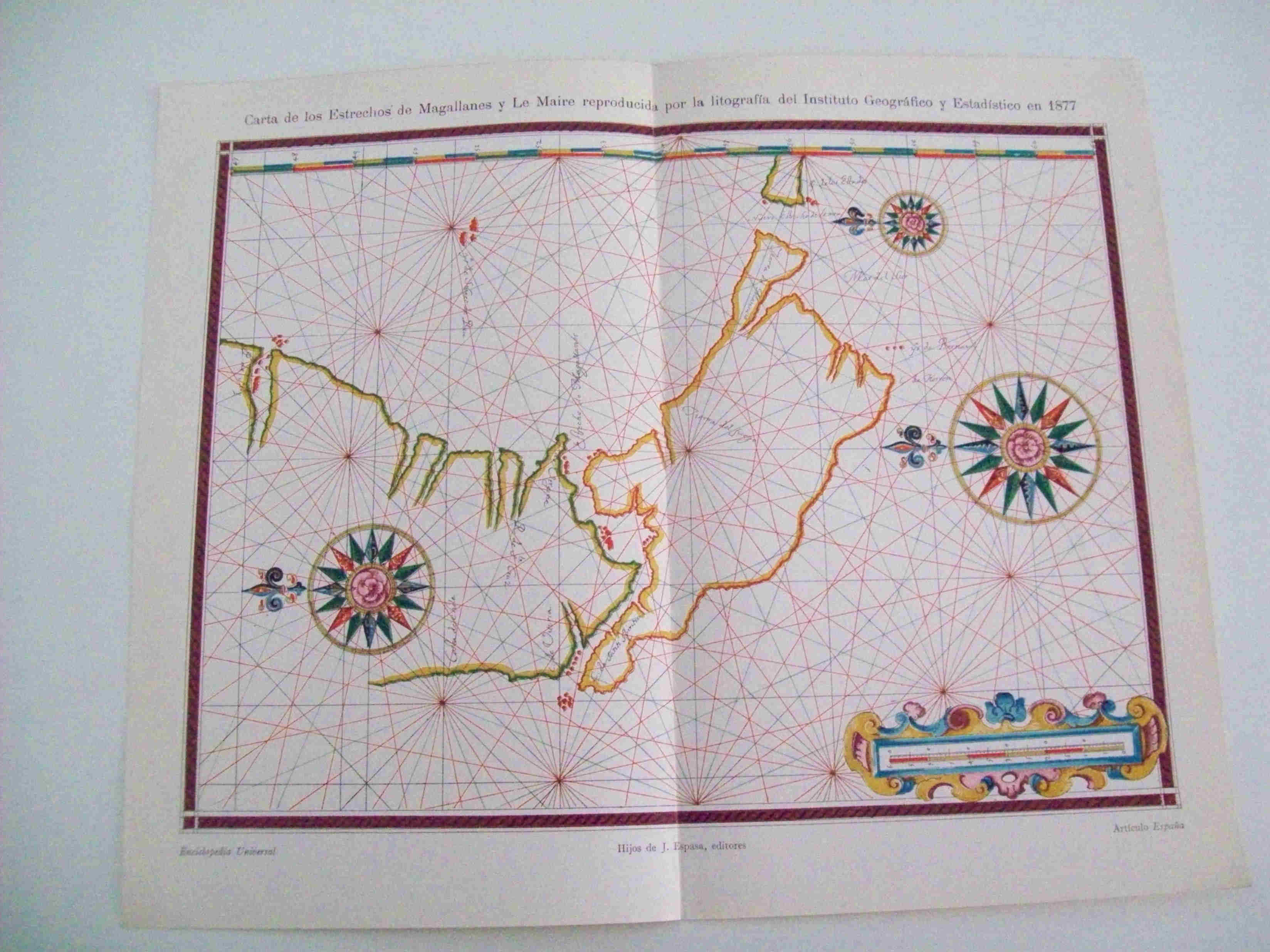 LAMINA ESPASA 10235: Carta de los estrechos de Magallanes y Le Maire (1877)