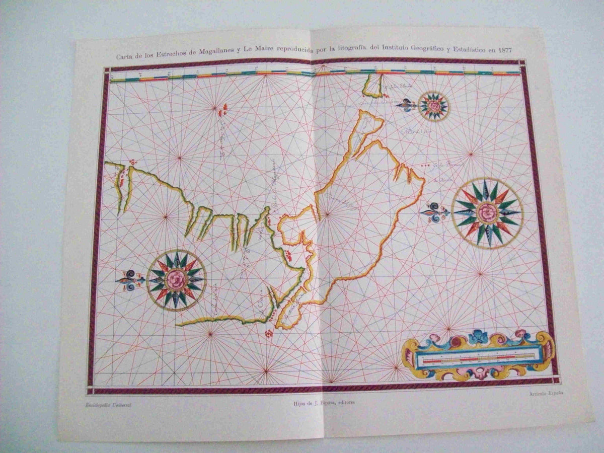 LAMINA ESPASA 10235: Carta de los estrechos de Magallanes y Le Maire (1877)