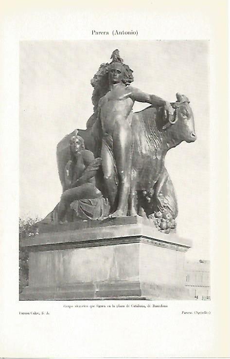 LAMINA ESPASA 2850: Escultura de la Plaza Cataluña de Barcelona obra de Antonio Parera