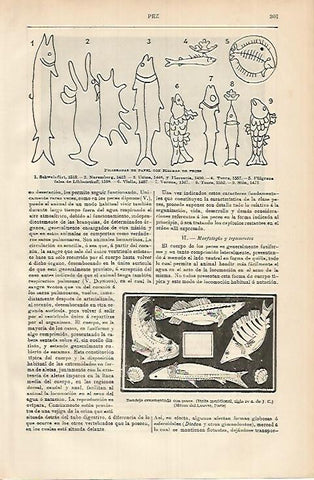 LAMINA DE ESPASA 384: Filigranas de papel con figuras de peces.