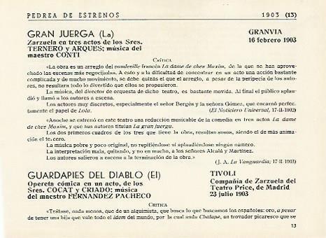 LAMINA 2902: Pedrea de estrenos 1903 (XI)