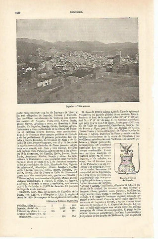 LAMINA ESPASA 12509: Vista y escudo de Segorbe Castellon