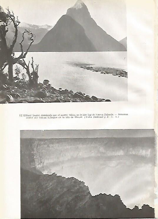 LAMINA GEOGRAFIA 0076: El Milford Sound en Nueva Zelanda y el volcan Kilaulea en Hawai