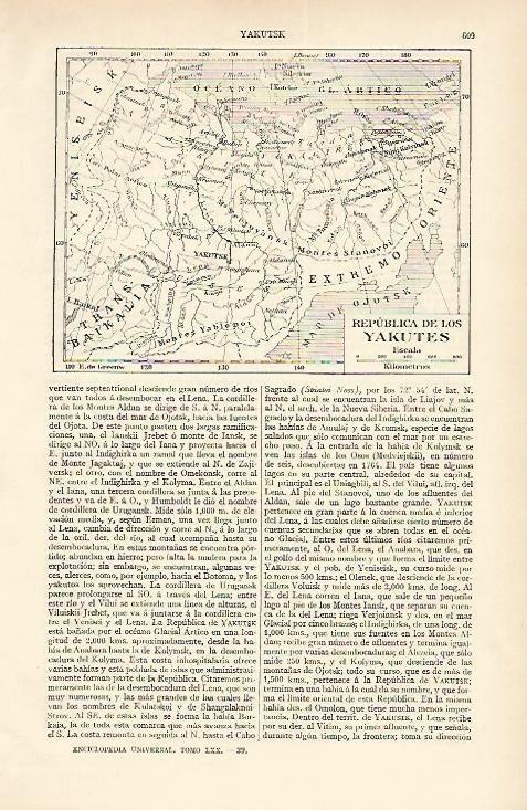 LAMINA ESPASA 1583: Mapa de la Republica de los Yakutes