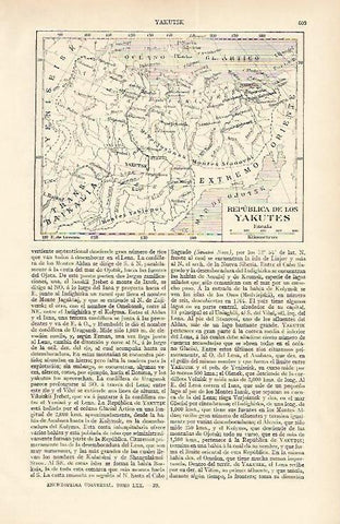 LAMINA ESPASA 1583: Mapa de la Republica de los Yakutes