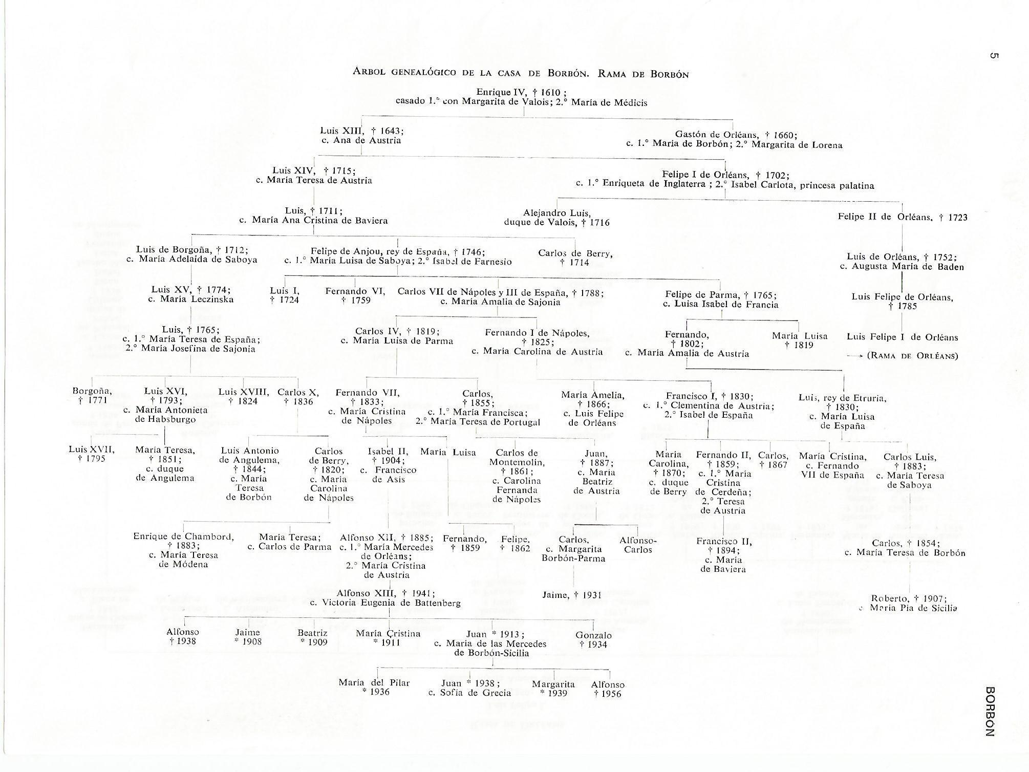 Lamina 041: Arbol genealogico de la Casa de Borbon. Rama de Borbon