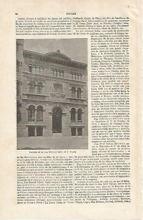 LAMINA ESPASA 16240: Fachada de la Casa Editorial Hijos de J. Espasa