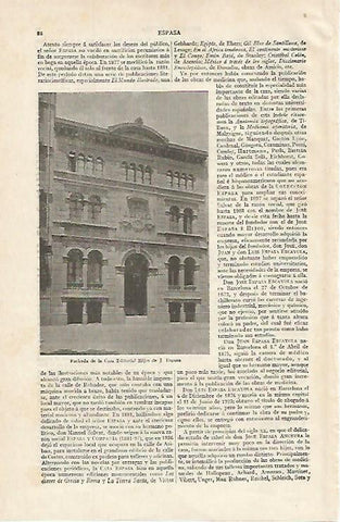 LAMINA ESPASA 16240: Fachada de la Casa Editorial Hijos de J. Espasa