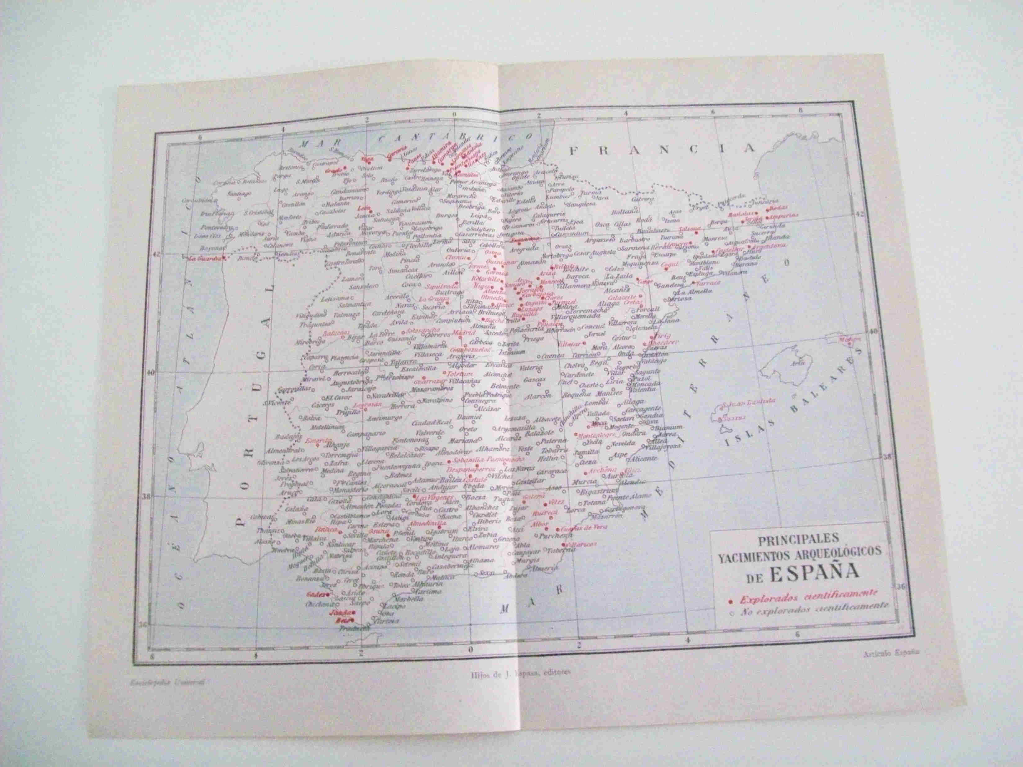 LAMINA ESPASA 10263: Mapa de los principales yacimientos arqueologicos de España
