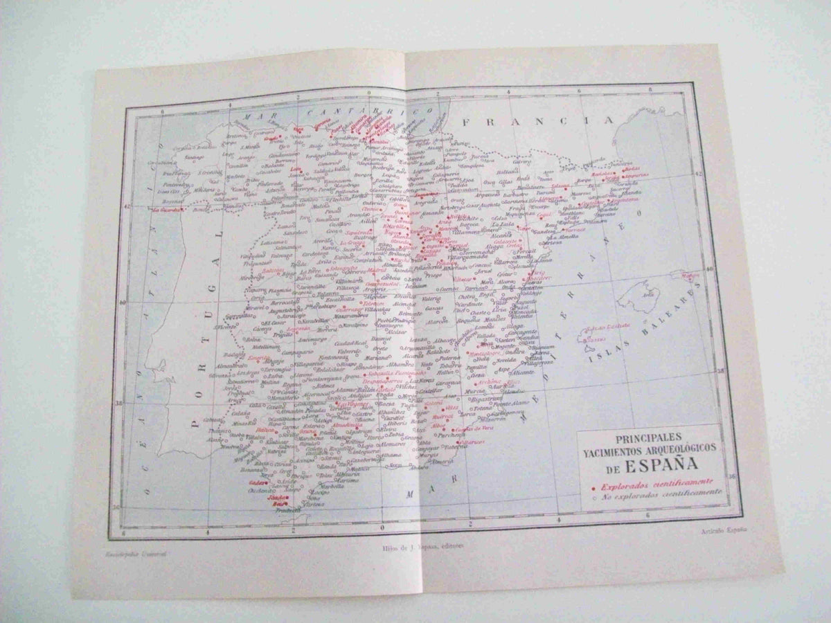 LAMINA ESPASA 10263: Mapa de los principales yacimientos arqueologicos de España